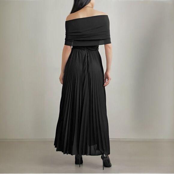 Brandon Maxwell Off Shoulder Pleated Formal Gown Draped Shoulders Black Tie - Picture 2 of 16
